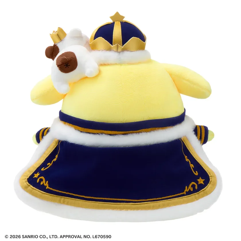 王様の衣装を身につけたポムポムプリンのぬいぐるみ
