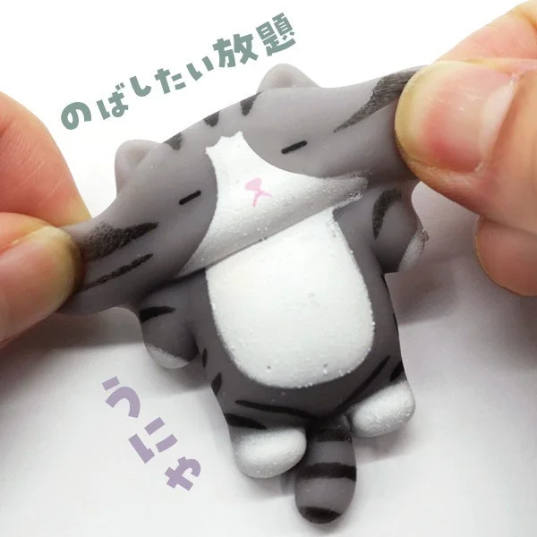 ねこを伸ばして遊ぶ様子